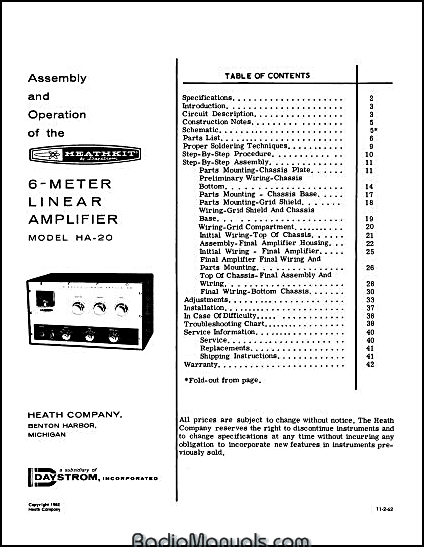 Heathkit HA-20 Assembly and Instruction Manual